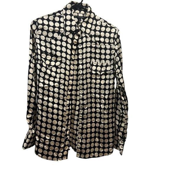 Count De La Liberte Black/White Silk SZ M Women’s Snap Up Blouse Excellent Cond. - Picture 2 of 12